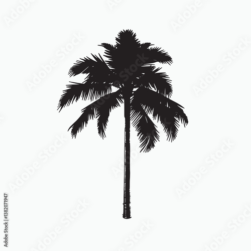 Palm tree silhouette isolated on white background with tropical leaves and a natural beach vibe