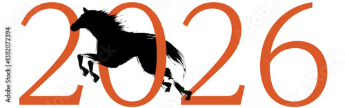 2026年午年の年賀素材、2026の数字と馬