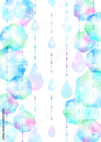 梅雨、ビニール傘、虹色、背景、雨、イラスト、かわいい、縦