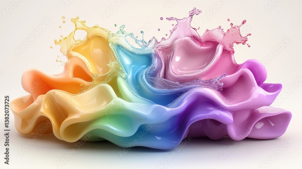Vibrant rainbow colored liquid splashes and swirls create an abstract art design perfect for vibrant backgrounds and creative projects. Vibrant rainbow colored liquid splashes and swirls create an abstract art design perfect for vibrant backgrounds and creative projects.