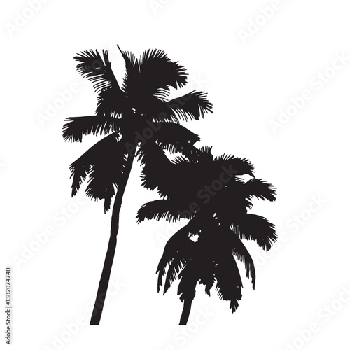 Tropical palm tree silhouette on white
