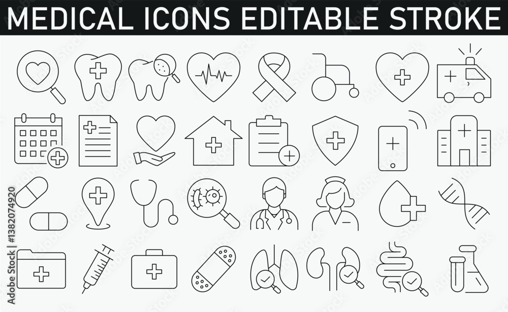 Medical thin line icon set with editable stroke stock illustration stock illustration Medical thin line icon set with editable stroke stock illustration stock illustration