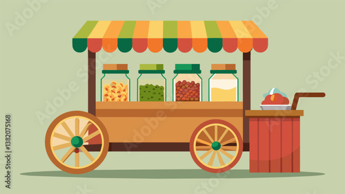 A rusticstyle cart adorned with mason jars filled with homemade nut butters crunchy seeds and dried fruits inviting customers to create their own. Vector illustration