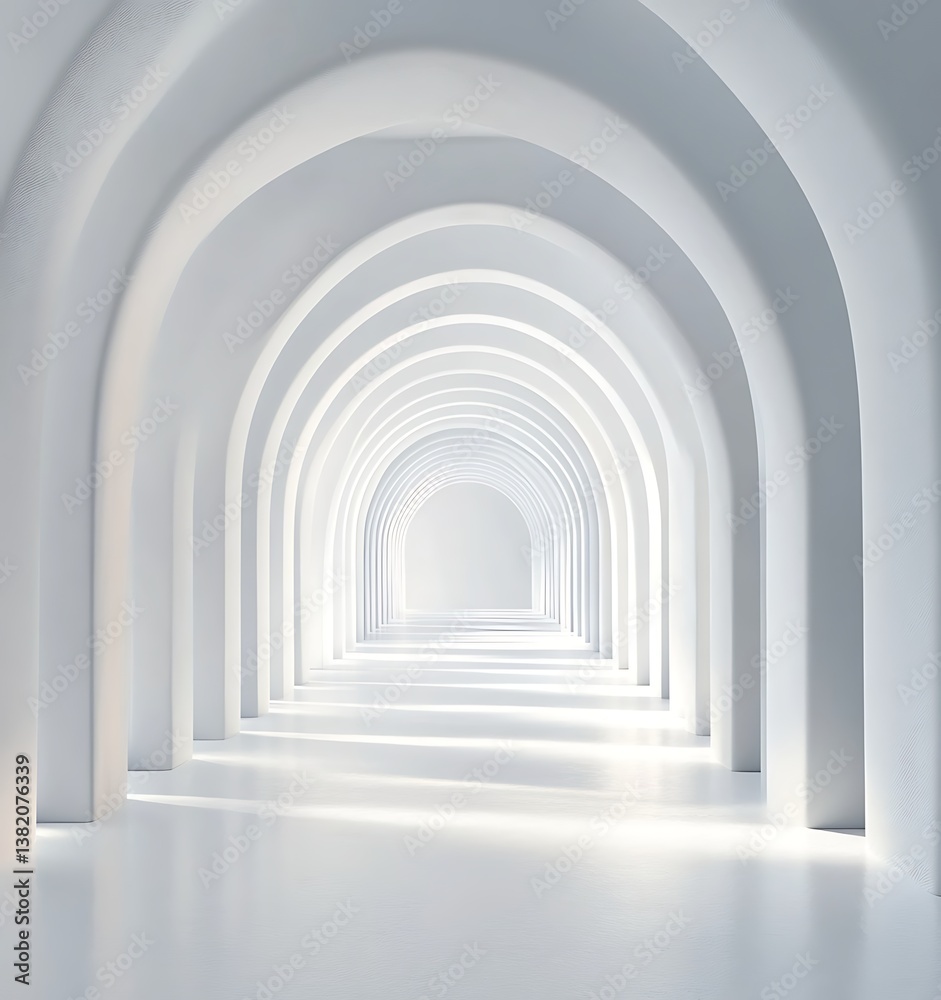 3D render of an abstract futuristic background with white lines in the shape of arches, white background, light from above 3D render of an abstract futuristic background with white lines in the shape of arches, white background, light from above