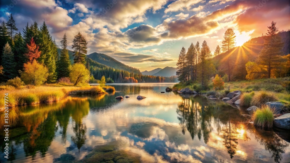 Fototapeta premium Serene Lake Reflection at Sunset