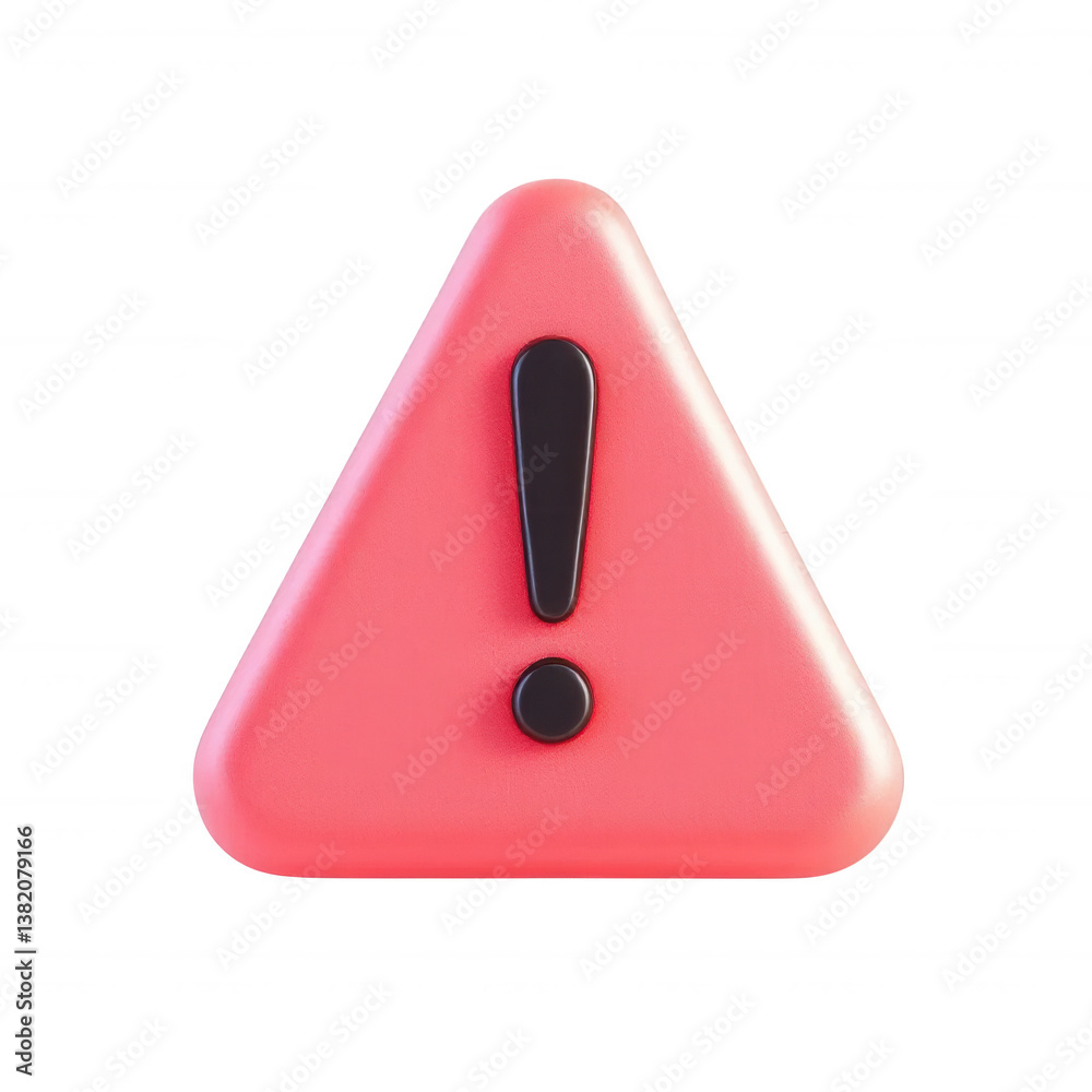 Triangle Exclamation. 3D Warning Icon, isolated on transparent background.
