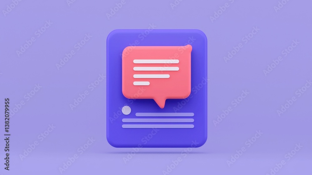Colorful 3D Speech Bubble Icon on Purple Background for Communication Colorful 3D Speech Bubble Icon on Purple Background for Communication