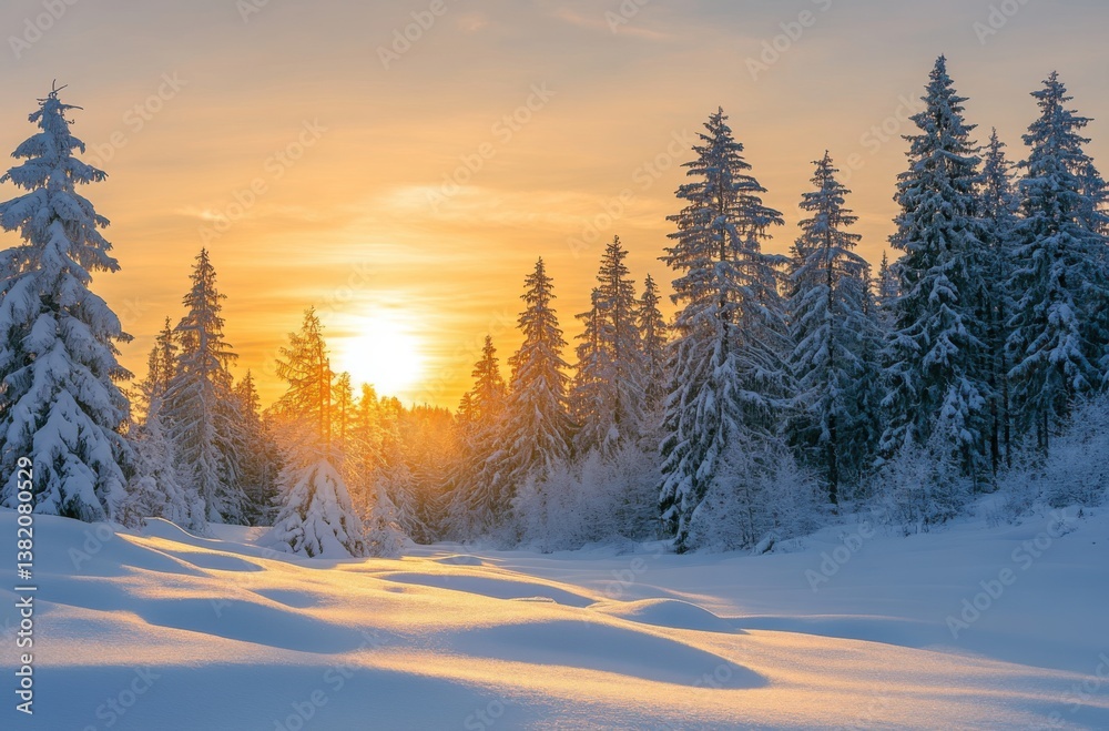 Fototapeta premium A peaceful winter landscape covered in fresh, untouched snow,