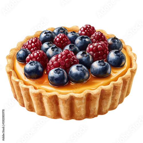 Delicious berry tart with blueberries and raspberries art  isolated on transparent background png