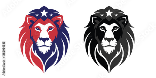 A wild lion head vector tattoo illustration depicts a powerful animal mascot