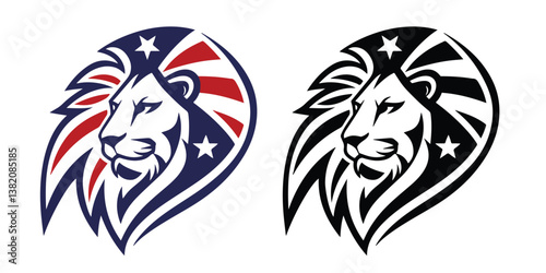 Tribal tattoo design featuring a skull and lion with gothic warrior elements, vintage mask, and shield icon, in black and bold emblem style