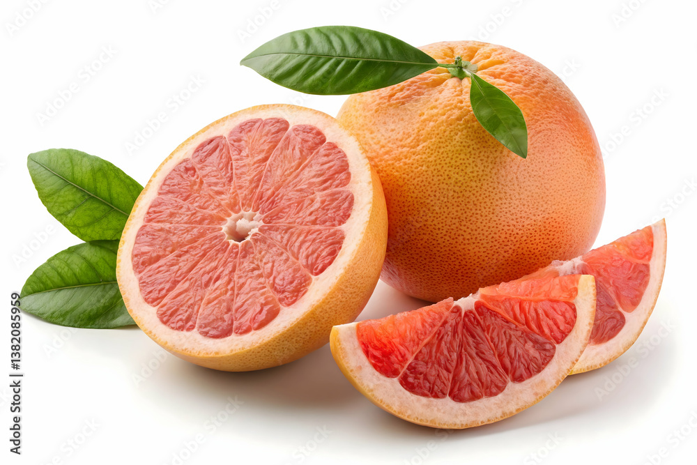 red grapefruit isolated on white background,Vibrant citrus grapefruit with slices and green leaves on a white isolated background,Grapefruit isolated on transparent png. red grapefruit isolated on white background,Vibrant citrus grapefruit with slices and green leaves on a white isolated background,Grapefruit isolated on transparent png.