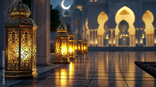 Ramadan Night: Illuminated Lanterns at Mosque