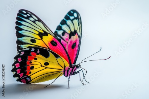 Colorful butterfly studio shot, wings spread, white background, nature design