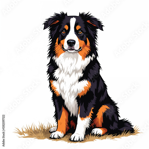 Adorable Cartoon border collie puppy Vector Illustration
