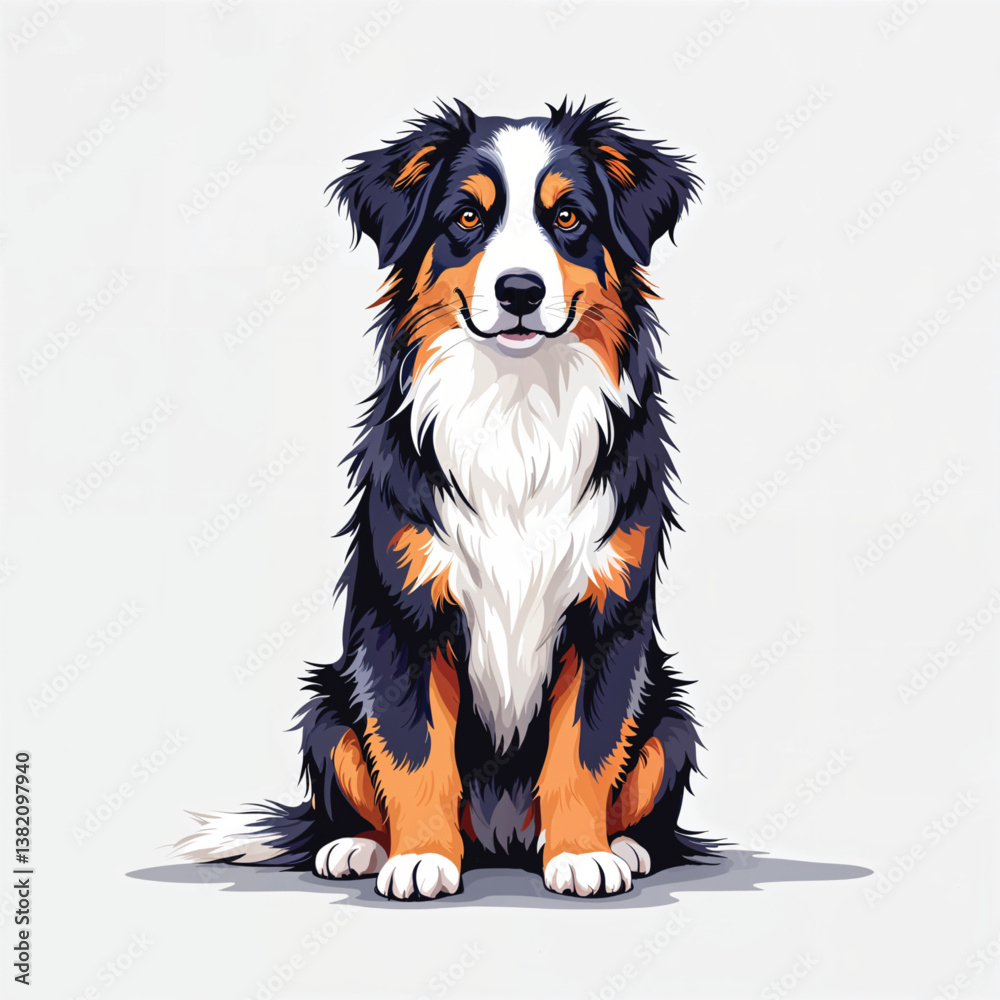 Fototapeta premium Adorable Cartoon border collie puppy Vector Illustration