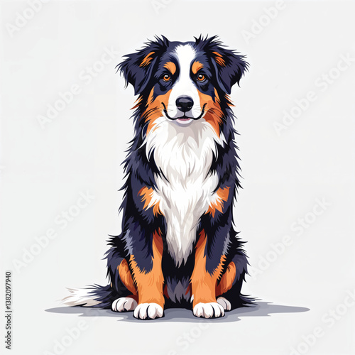 Adorable Cartoon border collie puppy Vector Illustration