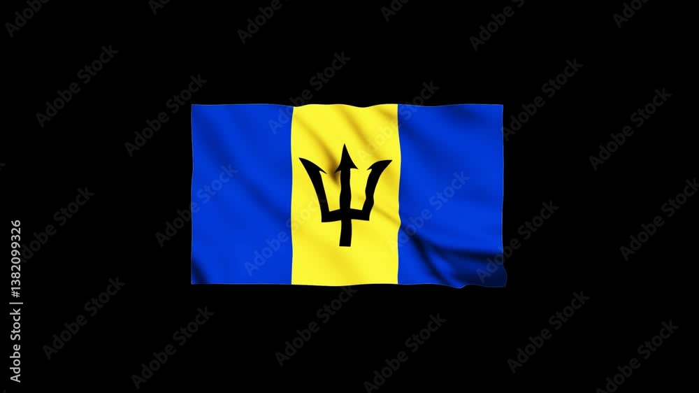 barbados flag fluttering in the wind 