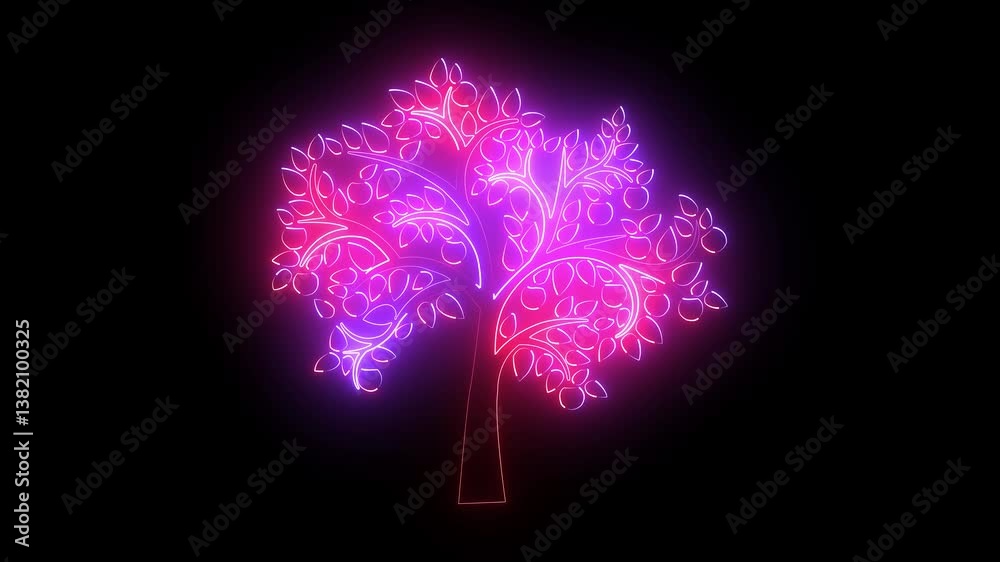 Neon Glowing Outline Tree Animation, Tree symbol, red and blue color ...
