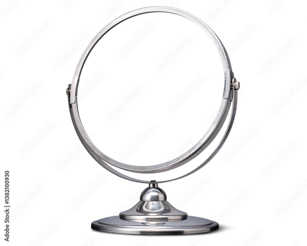 Obraz premium 円形の卓上ミラー。斜めからのアングル