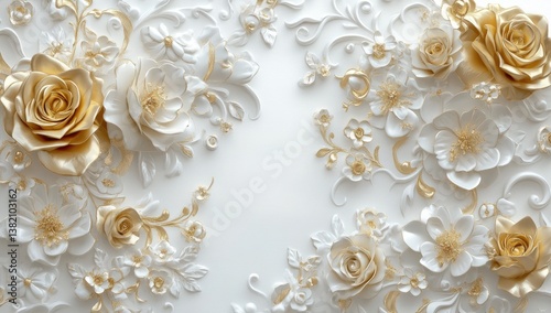 Ornate white & gold floral wall decor