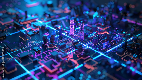 Futuristic city powered by quantum computing and smart infrastructure