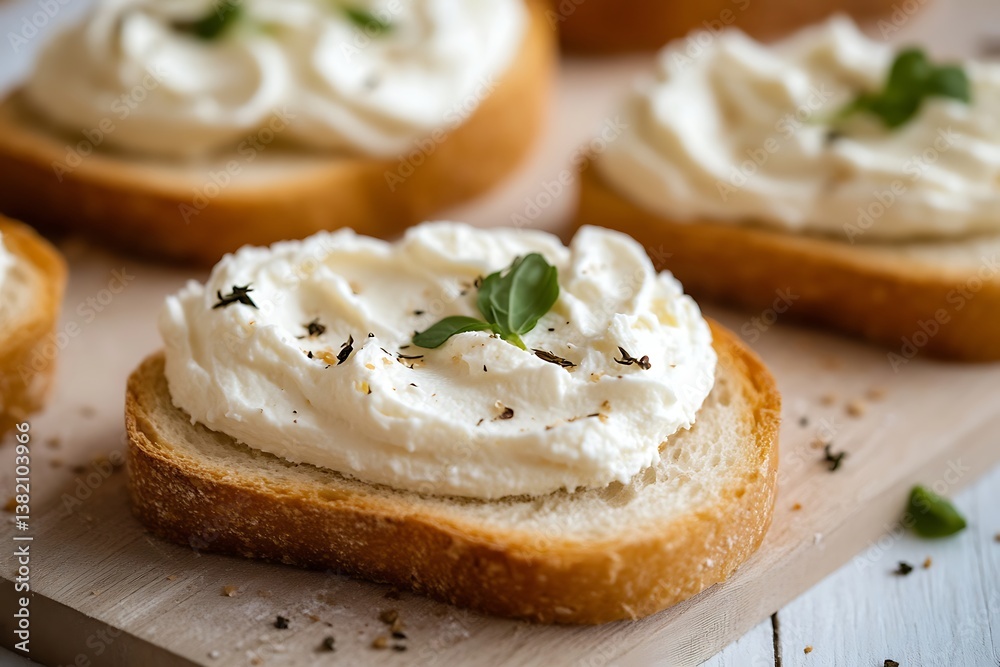 Rustic Bread Slice with Creamy Cheese and Fresh Chives Rustic Bread Slice with Creamy Cheese and Fresh Chives