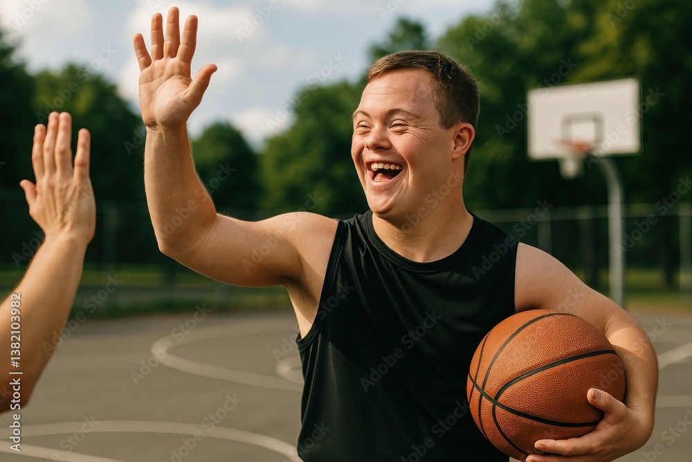 Fototapeta premium Joyful basketball outdoor high-five