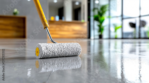 Wallpaper Mural Applying Primer on Shiny Concrete Surface with Roller Brush for Smooth Finish Coating Application Torontodigital.ca