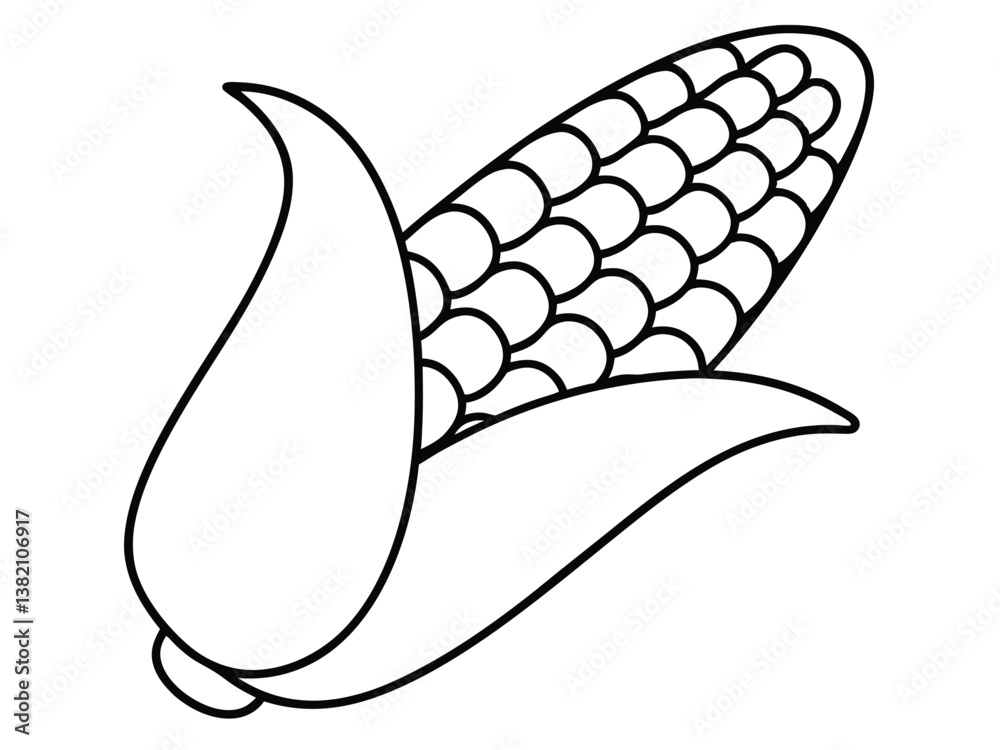 corn line art silhouette vector illustration, A corn cob with husk line art illustration corn line art silhouette vector illustration, A corn cob with husk line art illustration