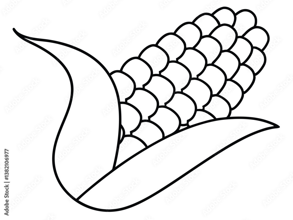 corn line art silhouette vector illustration, A corn cob with husk line art illustration corn line art silhouette vector illustration, A corn cob with husk line art illustration