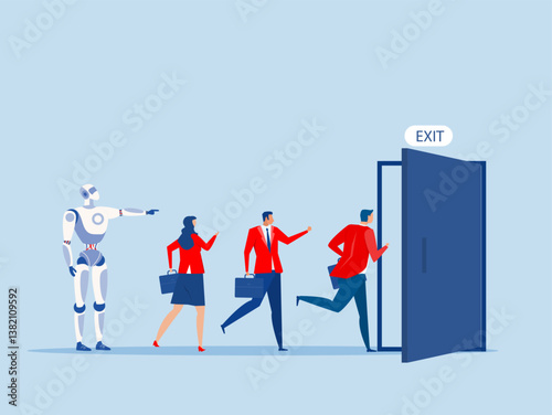 Jobless,Robots bring people unemployment,The staff walked towards the exit door. Employees leave the company. concept of human resource problems