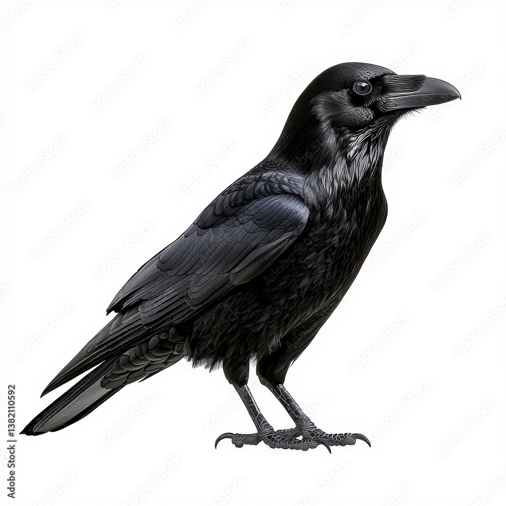 Obraz premium Black Crow Profile View on White Background, Generative AI.