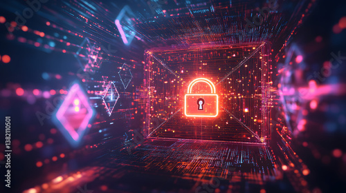 digital envelope with padlock icon surrounded by encryption code