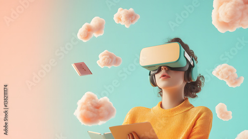 online learning concept with student using VR headset