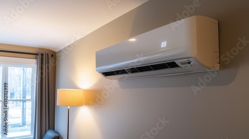 Zoomed in air condition wall splitter in modern living room
