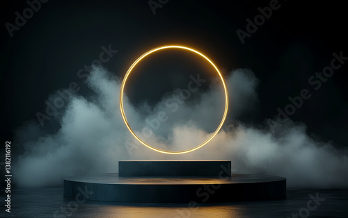 The background of the fashionable golden element e-commerce product display stand