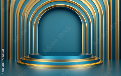 The background of the fashionable golden element e-commerce product display stand
