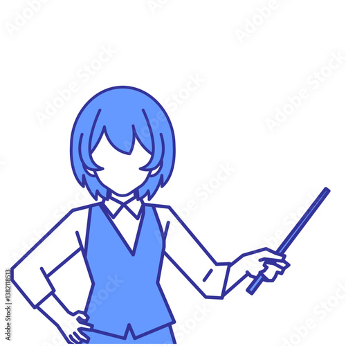 指示棒を持った女性社員（上半身）