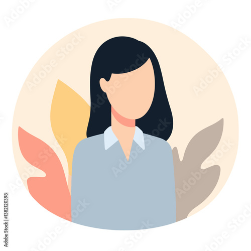 Woman standing calmly with leaves in soft colors  