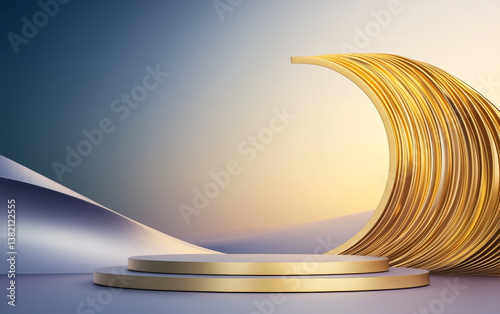 The background of the fashionable golden element e-commerce product display stand