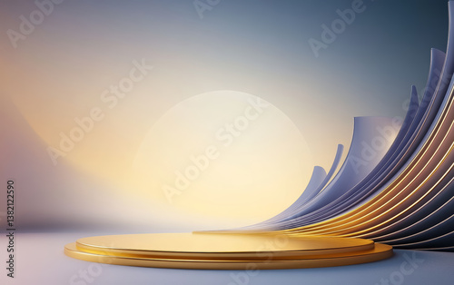 The background of the fashionable golden element e-commerce product display stand