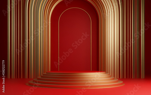 The background of the fashionable golden element e-commerce product display stand