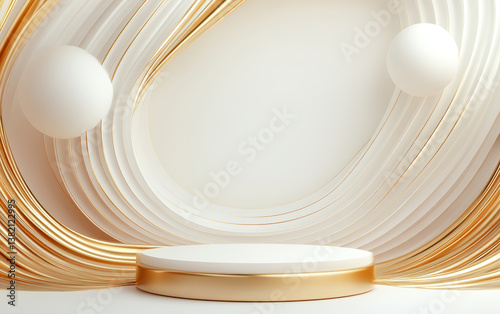 The background of the fashionable golden element e-commerce product display stand