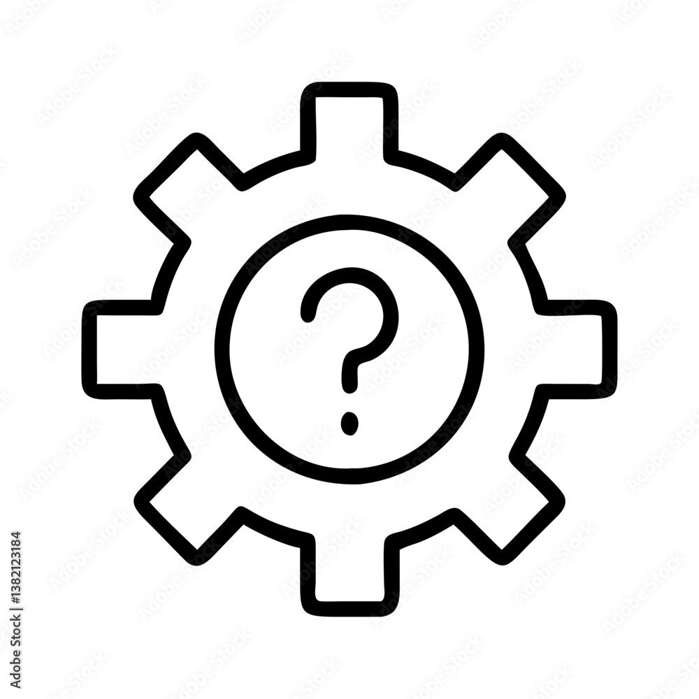 Gear question mark icon for settings help support faq and technical assistance problem solution and options 