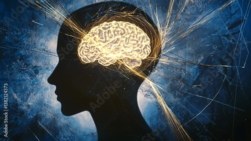 Illuminated Mind: A Glowing Brain Within a Silhouette Head