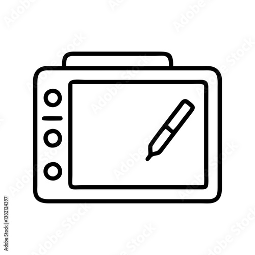 Digital art tablet with pen for graphic design and illustration vector icon professional creative tool one hundred
