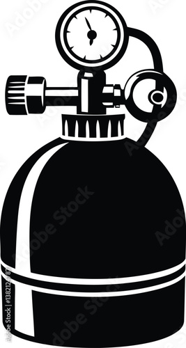 Gas cylinder silhouette vector art, Black color gas cylinder isolated line art vector illustration
