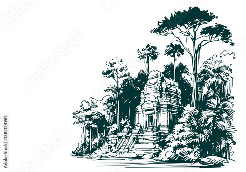 Rain forest scenery Hand Drawn Illustration Sketch Vector Isolated
