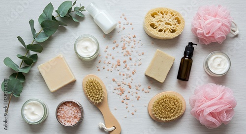 Wallpaper Mural Serene Skincare Product Arrangement: Jade, Golden, and White Creams with Cotton Branches Torontodigital.ca